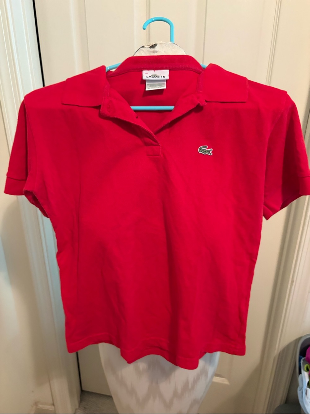 Women’s red Lacoste s/s top worn one season 40 not sure worn